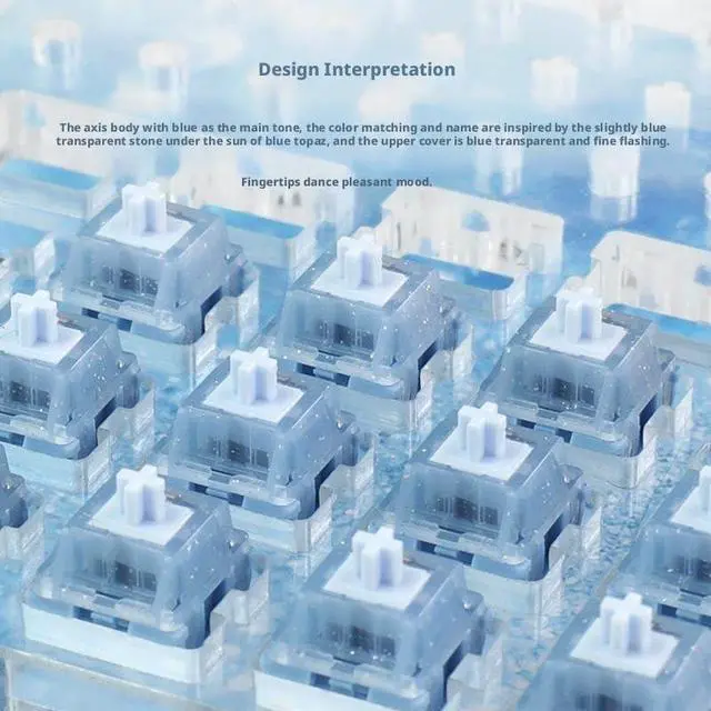 Alt view image 2 of 5 - Linear Mechanical Keyboard Switches, 5-Pin Glitter Top Housing with 32/40gf Actuation, 20mm Spring, Transparent Blue for RGB Effects(32g,70PCS)