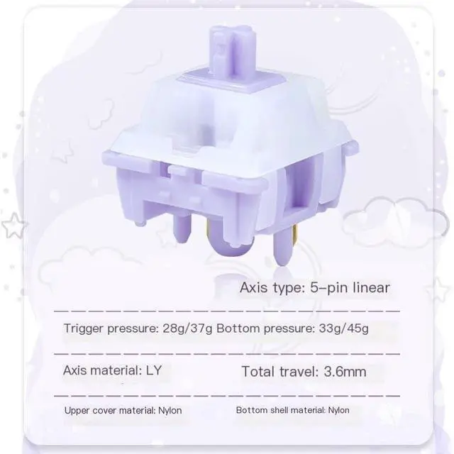 Alt view image 2 of 5 - Linear Mechanical Keyboard Switch  5-Pin MX Style, 28g/37g & 33g/45g, 3.6mm Travel, Nylon Housing, LY Stem  for Custom Mechanical Keyboards(28g,110PCS)