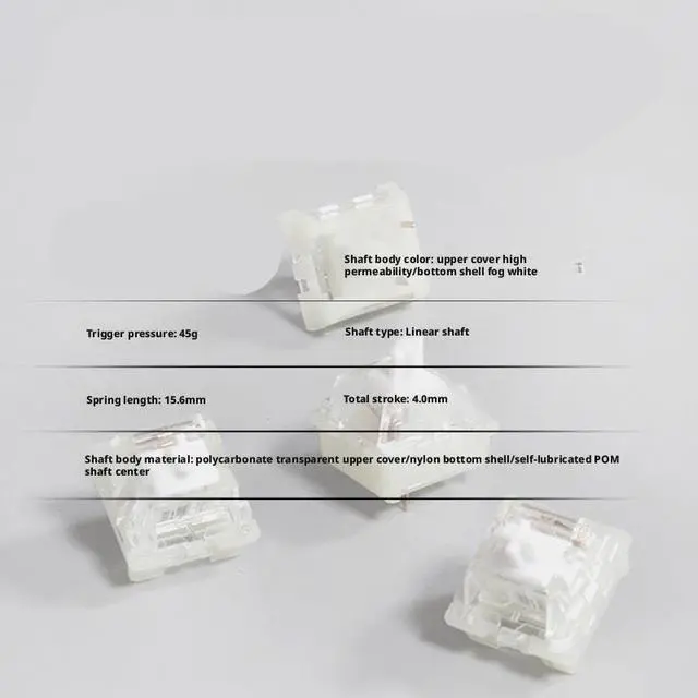 Alt view image 4 of 6 - Linear Mechanical Switch 5-Pin, 45g Actuation, Transparent Top & Milky Base, 4.0mm Travel, Self-Lubricating POM Stem(110PCS)