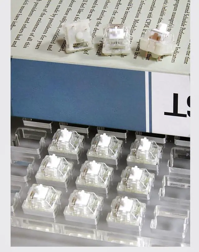 Alt view image 6 of 6 - Linear Mechanical Switch 5-Pin, 45g Actuation, Transparent Top & Milky Base, 4.0mm Travel, Self-Lubricating POM Stem(110PCS)