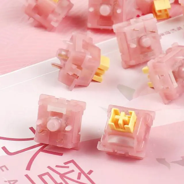 Alt view image 5 of 5 - 5-Pin Linear Mechanical Switch 40±10gf Actuation, Pink Housing with Yellow Stem, 3.3mm Travel, MX-Compatible, 50M Click Lifespan(70PCS)