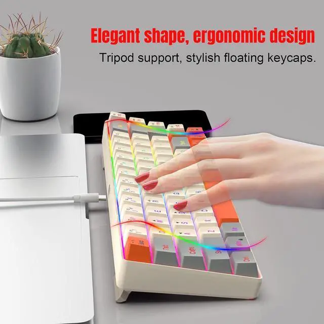 Alt view image 6 of 7 - baojielai ARGB Backlits Gaming Keyboard 68Keys, Ergonomic USB Wire Keyboard with Detachable USB C Cable for PC Users