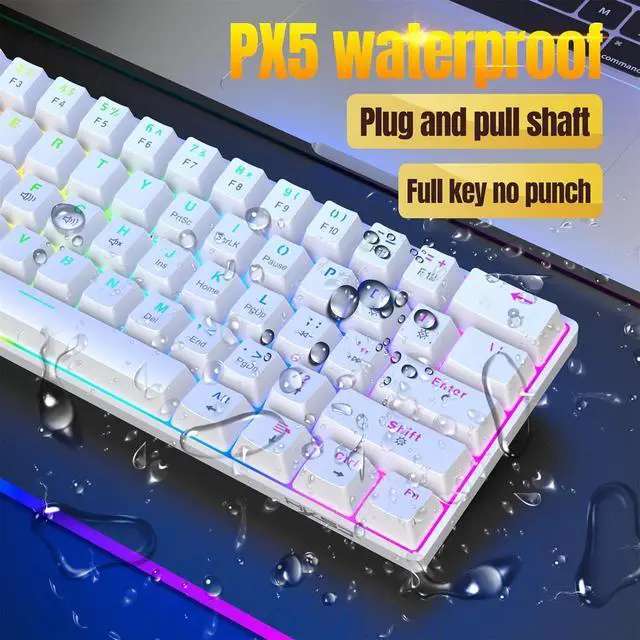 Alt view image 3 of 7 - V900 Mechanical Keyboard with 61Keys Color Lighting Effects Hot Swappable Switches for Gaming and Typing