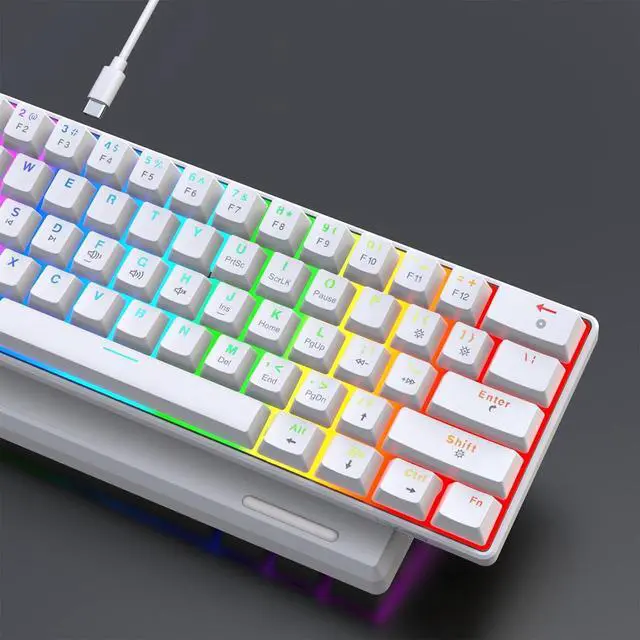 Alt view image 3 of 7 - V900 61 Key Mini Keyboard with Customizable Color Lighting for Gamers and Typists 2 Color Key Caps