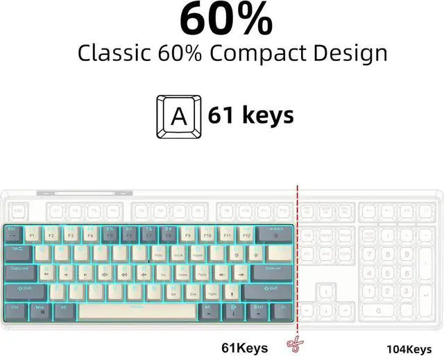 Alt view image 7 of 7 - PLCPDM Portable 61 Key Mechanical Keyboards with Swappable Switches and Ice Blue Lighting Keyboards