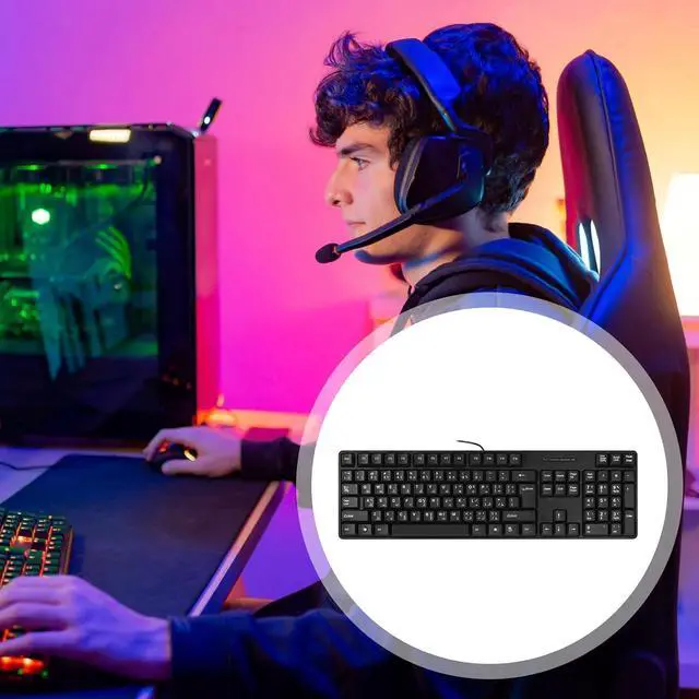 Alt view image 2 of 7 - Montesy Bilingual Arabic English USB Corded Keyboard With Photoelectric Sensing Technology For Office And Gaming