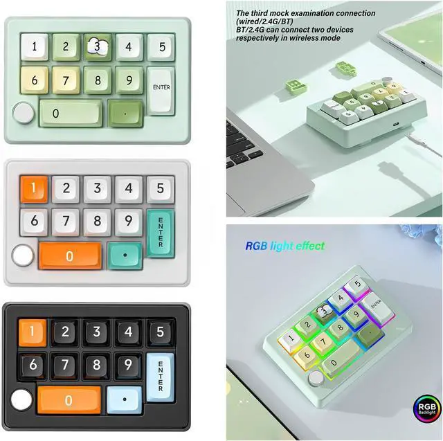 Alt view image 2 of 7 - 12 Key Programmable Keypad with Lighting Mechanical Keyboard 2.4Ghz 3Modes for Gamers Programmers
