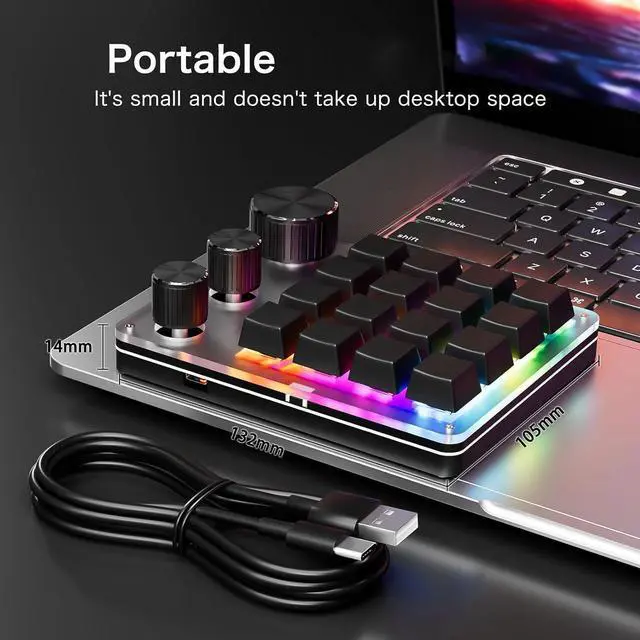 Alt view image 4 of 7 - Single Handed Macro Programmable Keypad 16-Key 3 Knobs Hotswap Mechanical Gaming Keyboard for Office