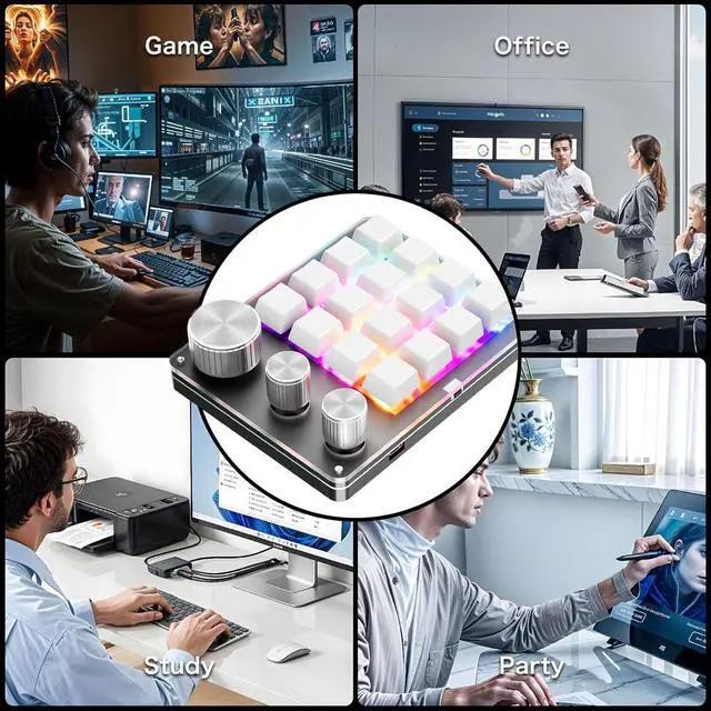 Alt view image 6 of 7 - Single Handed Macro Programmable Keypad 16-Key 3 Knobs Hotswap Mechanical Gaming Keyboard for Office