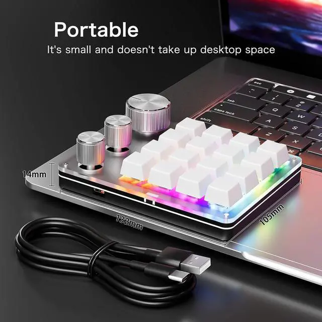 Alt view image 3 of 7 - Single Handed Macro Programmable Keypad 16-Key 3 Knobs Hotswap Mechanical Gaming Keyboard for Office