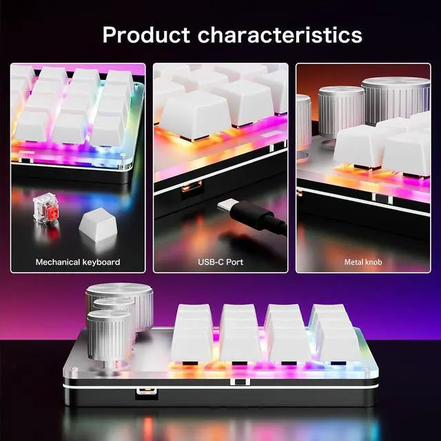 Alt view image 6 of 7 - jiingekk USB C 16 Key Programmable Keypad With 3 Knobs Hotswap Mechanical Gaming Keyboard Enhances Office Productivity Efficient Office Keypad