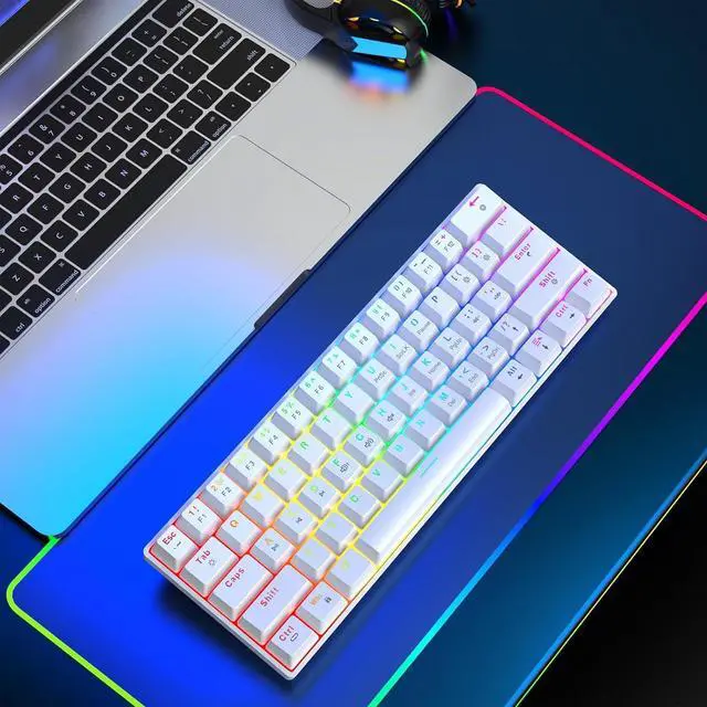 Alt view image 7 of 7 - V900 61 Keys for Gamers and Typists with Customizable Color Lighting Small Keyboard 2 Color Key Cap Mechanical Keyboard