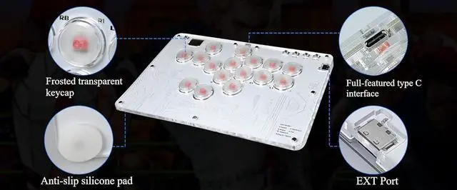 Alt view image 3 of 7 - 16-Key Acrylic Fighting Keyboard for PC/PS3/PS4/Switch/Steam, Turbo Function, Web Configurator, Play Freely Across Multiple Platforms, 4-Way Key Layout and RGB Dazzling Effects