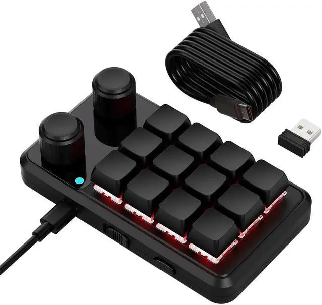 Alt view image 7 of 7 - Customizable Macros Keyboards with 12 Key RGBs Lighting Two Control Knobs Receiver & USB C Cable