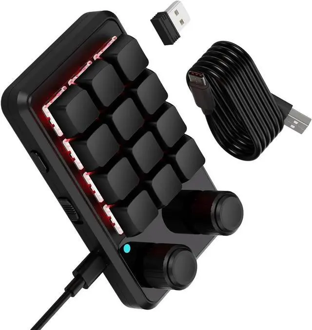 Main image of Customizable Macros Keyboards with 12 Key RGBs Lighting Two Control Knobs Receiver & USB C Cable