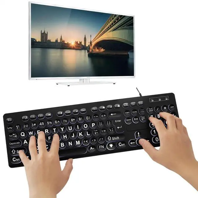 Alt view image 3 of 7 - Meiliyizu Large Print Computer Keyboards USB Cord Keyboards With Big Letters For Senior And Low Individuals White Backlit
