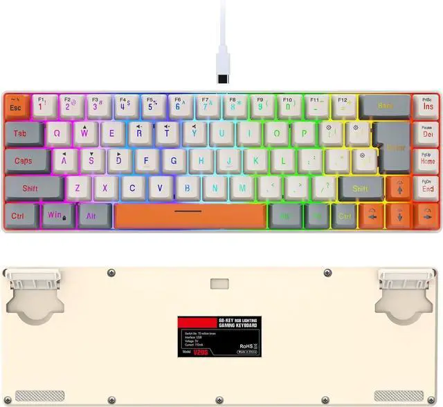 Alt view image 3 of 7 - Azxcvbnm Ergonomic Keyboard With ARGB Backlights 68Keys Keyboard With Detachable Key Line Compatible For Multiple Systems