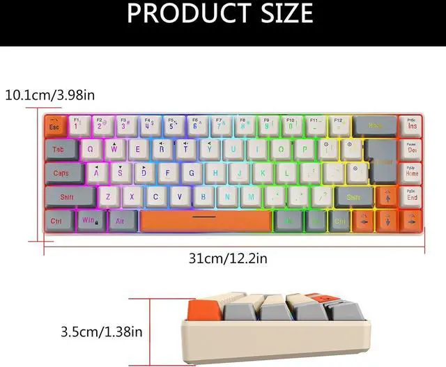 Alt view image 6 of 7 - Azxcvbnm Ergonomic Keyboard With ARGB Backlights 68Keys Keyboard With Detachable Key Line Compatible For Multiple Systems