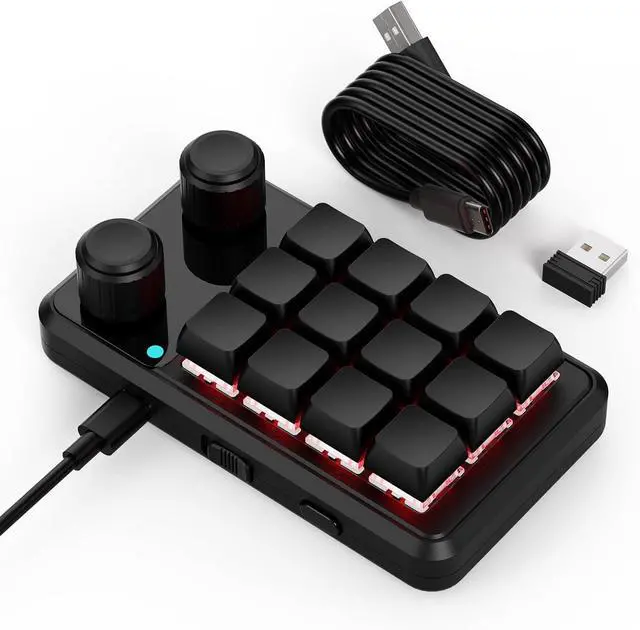 Alt view image 2 of 7 - Customizable Macros Keyboards with 12 Key RGBs Lighting Two Control Knobs Receiver & USB C Cable