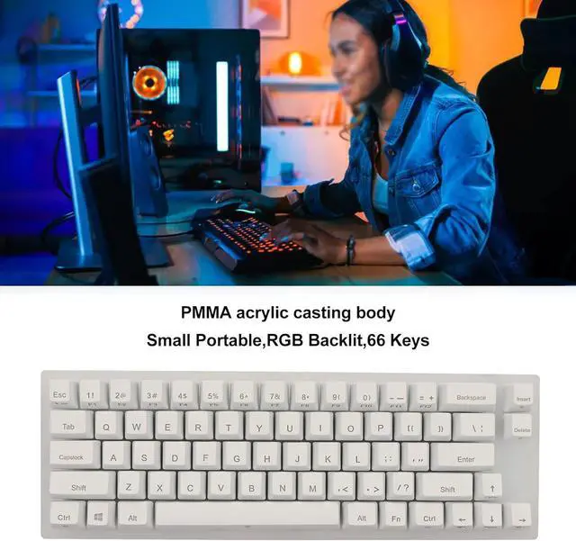 Alt view image 3 of 7 - XTevu Mechanical Keyboard, 66 Keys Hot Swappable RGB Backlit Wired Type C Gaming Keyboard with Blue Switch Keyboard (Brown Switch)