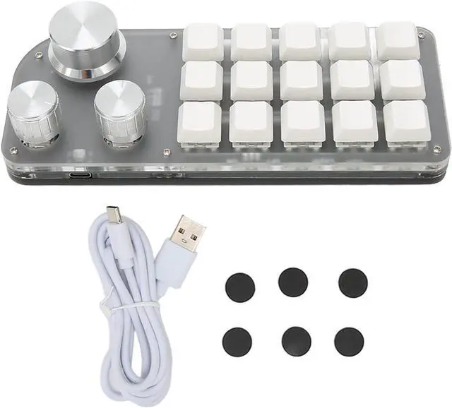 Main image of Programmable Mini Keypad, 15 Keys 3 Knobs, Blue Switch Mechanical Style, Memory Function, Sturdy ABS Material, for Gaming Office Media