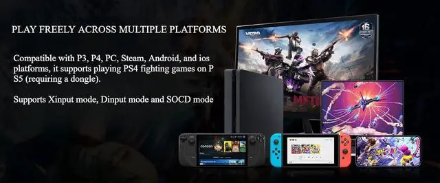 Alt view image 6 of 7 - 16-Key Acrylic Fighting Keyboard for PC/PS3/PS4/Switch/Steam, Turbo Function, Web Configurator, Play Freely Across Multiple Platforms, 4-Way Key Layout and RGB Dazzling Effects