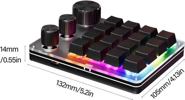 Alt view image 4 of 7 - Single Handed USB C Mechanical Gaming Keyboard Macro Programmable Keypad 16-Key 3 Knobs