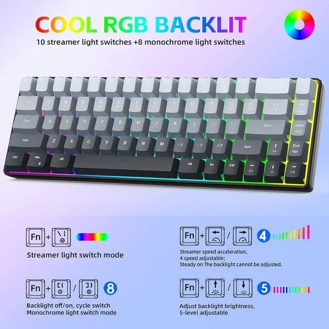 Alt view image 3 of 7 - FANSHINUO Gaskets Mount Mechanical Keyboards RGBs Backlits Hot Swappable Switches 8000mAh Battery Keycaps Ergonomic Ergonomic Mechanical Keyboards