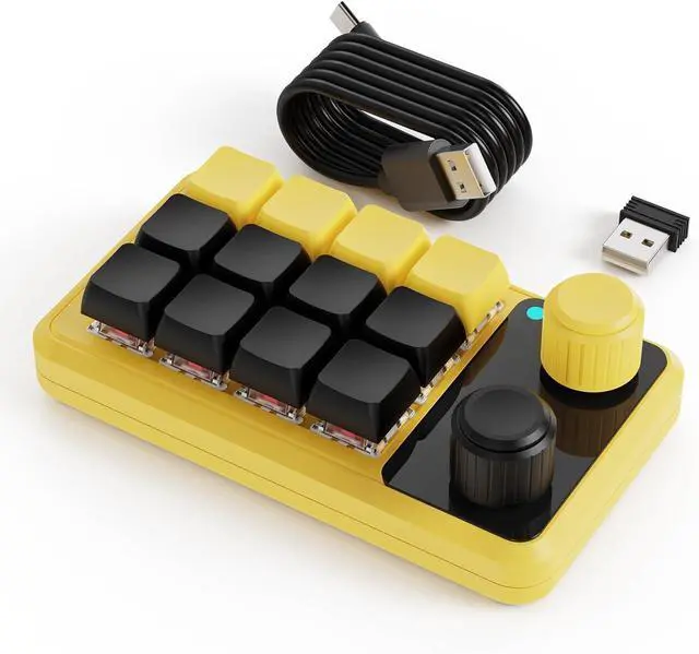 Alt view image 6 of 7 - Customizable Macros Keyboards with 12 Key RGBs Lighting Two Control Knobs Receiver & USB C Cable