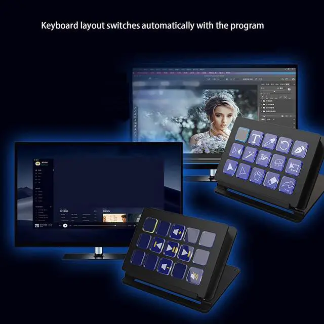 Alt view image 7 of 7 - LCD Display Stream Control Panel LCD Keyboard with 15 Programmable Dynamic Icons Scene Switching