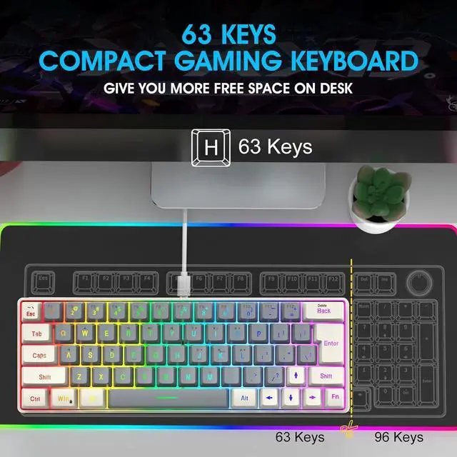 Alt view image 2 of 7 - our fave Gaming Mechanical Keyboard Blue Backlits 63 Corded Office Keyboard LED Gaming For Computer Laptop Office