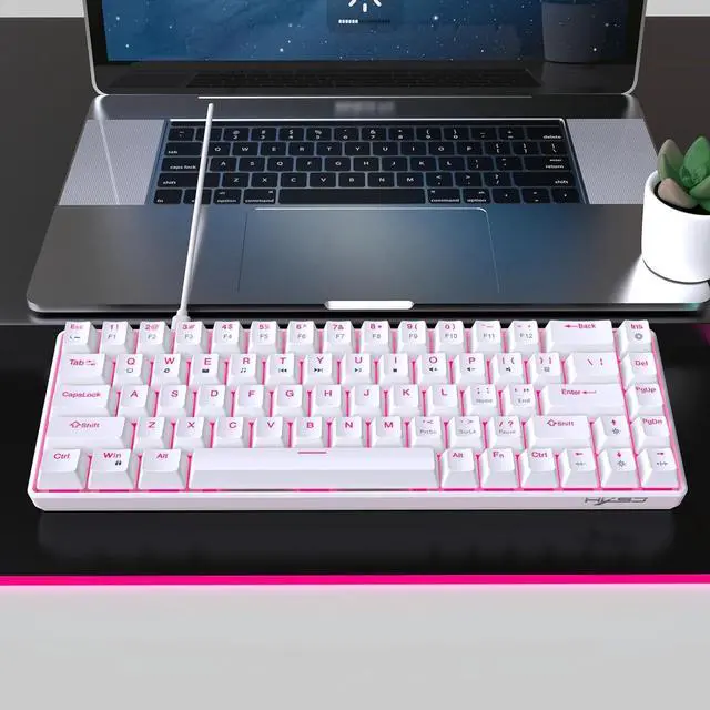 Alt view image 3 of 7 - 60 Percent Mechanical Keyboard Two Color Injections with Backlits 68Key Layout Tactiled Switches USB Small Keypad