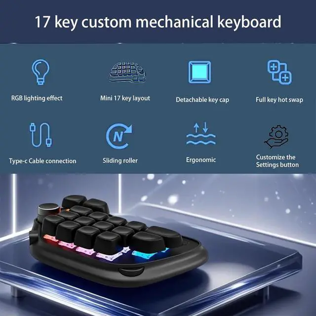 Alt view image 7 of 7 - CHENZILIN Mechanical Number Pad VIA Programmable 17 Key Hot Swappable USB Numeric Keypad with PBTs Keycaps and RGBs Backlit for La