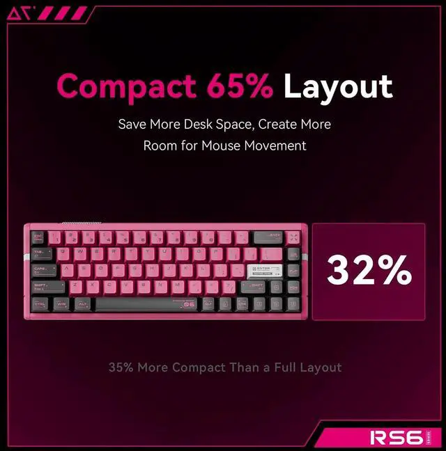 Alt view image 2 of 7 - ATK RS6 Ultra Hall Effect Gaming Keyboard  65% Layout, Hot-Swappable Switches, RGB Backlight with Music Sync, Custom Actuation, 8000Hz Polling, N-Key Rollover (ATK × ASPAS, TTC RGB Magneto)