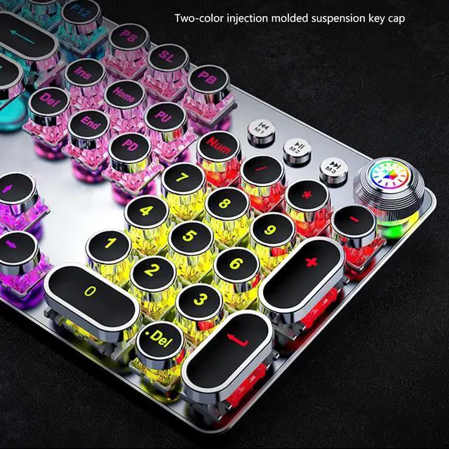 Alt view image 4 of 7 - Vintage Typewriter Mechanical Gaming Keyboard with White Backlit Media Control Gaming Keypad White with 104 Key Codes