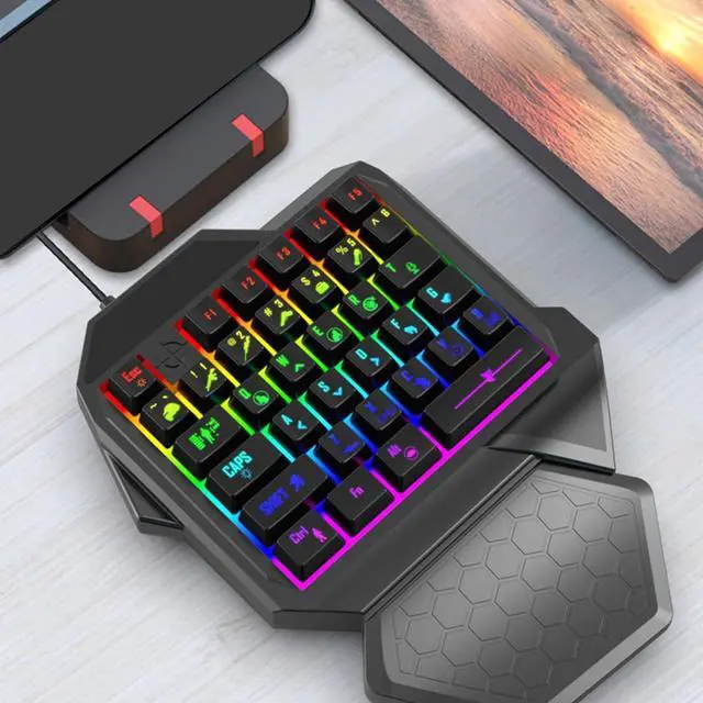 Alt view image 2 of 7 - Mllepjdh Single Handed Gaming Keyboard Small Gaming Keypad Ergonomic LED 35 Keys Portable Game Controller For PC Desktop Accessories