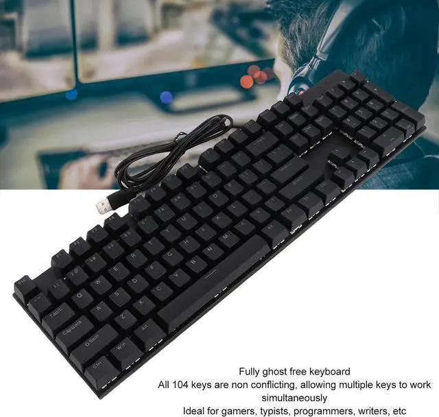 Alt view image 5 of 7 - Full Size Mechanical Keyboard 104 Keys USB Wired Mechanical Red Gaming Keyboard with Numeric Keypad RGB Backlight 28 Effects for Computer (Black)