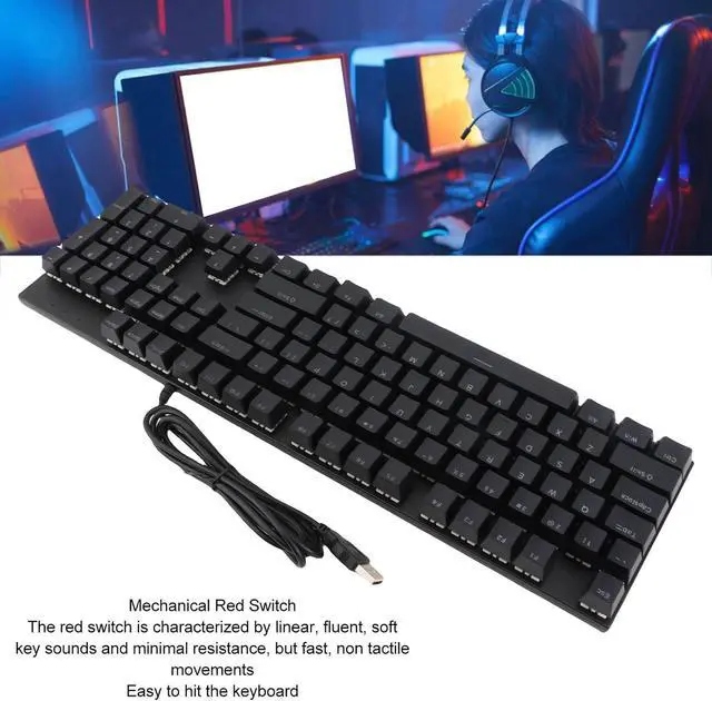 Alt view image 6 of 7 - Full Size Mechanical Keyboard 104 Keys USB Wired Mechanical Red Gaming Keyboard with Numeric Keypad RGB Backlight 28 Effects for Computer (Black)