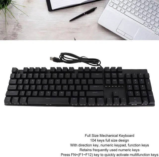 Alt view image 7 of 7 - Full Size Mechanical Keyboard 104 Keys USB Wired Mechanical Red Gaming Keyboard with Numeric Keypad RGB Backlight 28 Effects for Computer (Black)