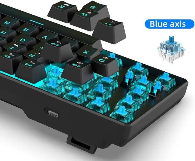 Alt view image 3 of 7 - V800 Mechanical Gaming Keyboard, Wired 68 Key with Blue Switch, Pluggable Shaft, Backlit, Multi System Compatibility, Portable Design