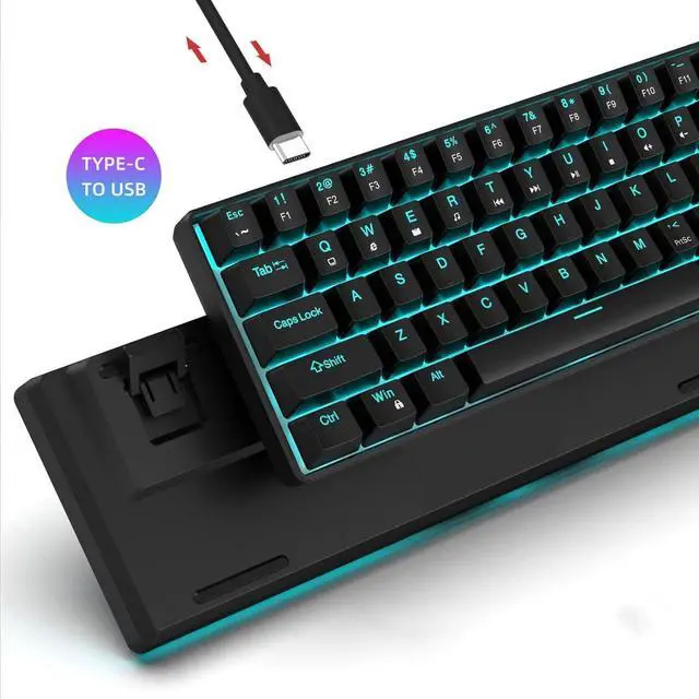 Alt view image 4 of 7 - V800 Mechanical Gaming Keyboard, Wired 68 Key with Blue Switch, Pluggable Shaft, Backlit, Multi System Compatibility, Portable Design