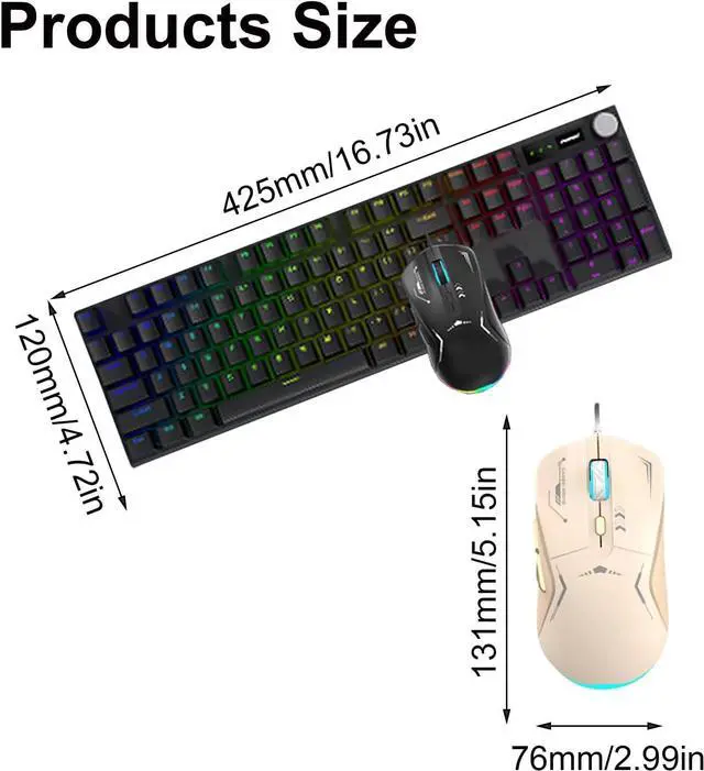 Alt view image 5 of 7 - 104Keys Lighting Mechanical Keyboards and Cored Combo 1.5m Cable for Gaming and Office Use