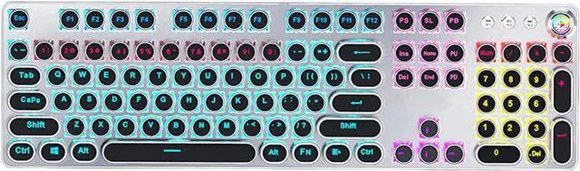 Alt view image 4 of 7 - GAOSHA Vintage Typewriter Mechanical Gaming Keyboard with Rainbow Backlit, 104 Keys Corded Media Controller Game Keypad White