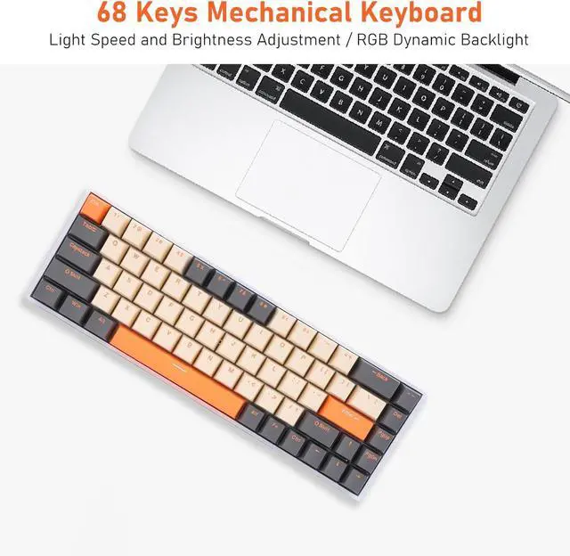 Alt view image 4 of 7 - Best 68 Keys RGB Backlit Red Switch Keyboard, 3 Modes BT3.0 5.0 Type C Wired, 3000mAh, for Computer, iOS Wins XP with Strong Compatibility