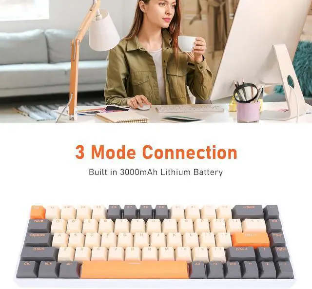 Alt view image 6 of 7 - Best 68 Keys RGB Backlit Red Switch Keyboard, 3 Modes BT3.0 5.0 Type C Wired, 3000mAh, for Computer, iOS Wins XP with Strong Compatibility