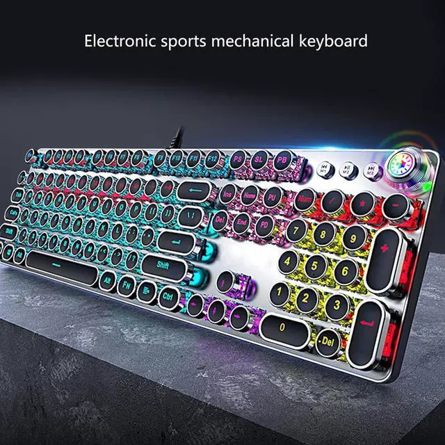 Alt view image 3 of 7 - Retro Punk Round Keycap Mechanical Keyboard for Gamers 104 Key White Lighting Media Control White