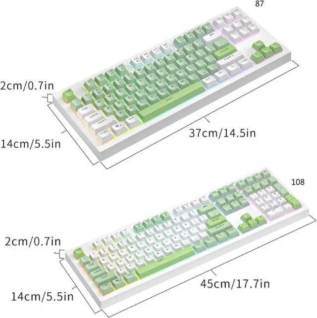 Alt view image 7 of 7 - uikios Mechanical Keyboard LED Backlit for Home Office Corded Gaming Keyboards 87/108 Keys Office Keyboard for PC Gamers Deskto