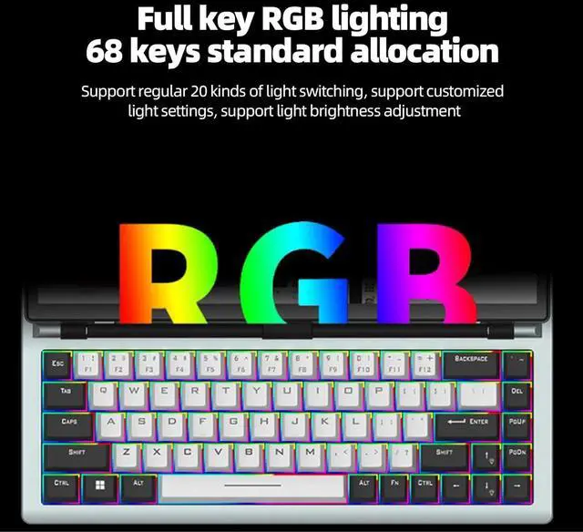 Alt view image 3 of 7 - Mechanical Keyboard with Screen, 68 Keys Portable USB Wired RGB LED Backlit 12.3 Inch Touch Screen Monitor Keyboard (US Plug)