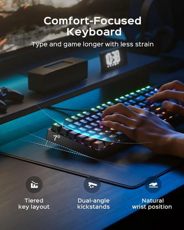 Alt view image 4 of 7 - wegear Mechanical Gaming Keyboard with Blue Switch, 104-Key Full Size RGB Backlit Wired Keyboard11 Modes, Anti-Ghosting, Double-Shot ABS Keycaps, Lighted Computer Key-Board for PC Windows-Black