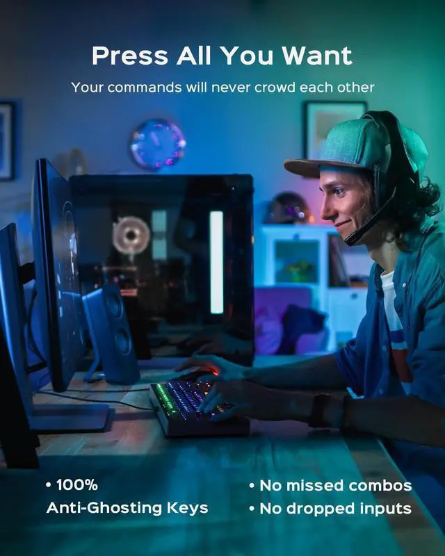 Alt view image 7 of 7 - wegear Mechanical Gaming Keyboard with Blue Switch, 104-Key Full Size RGB Backlit Wired Keyboard11 Modes, Anti-Ghosting, Double-Shot ABS Keycaps, Lighted Computer Key-Board for PC Windows-Black